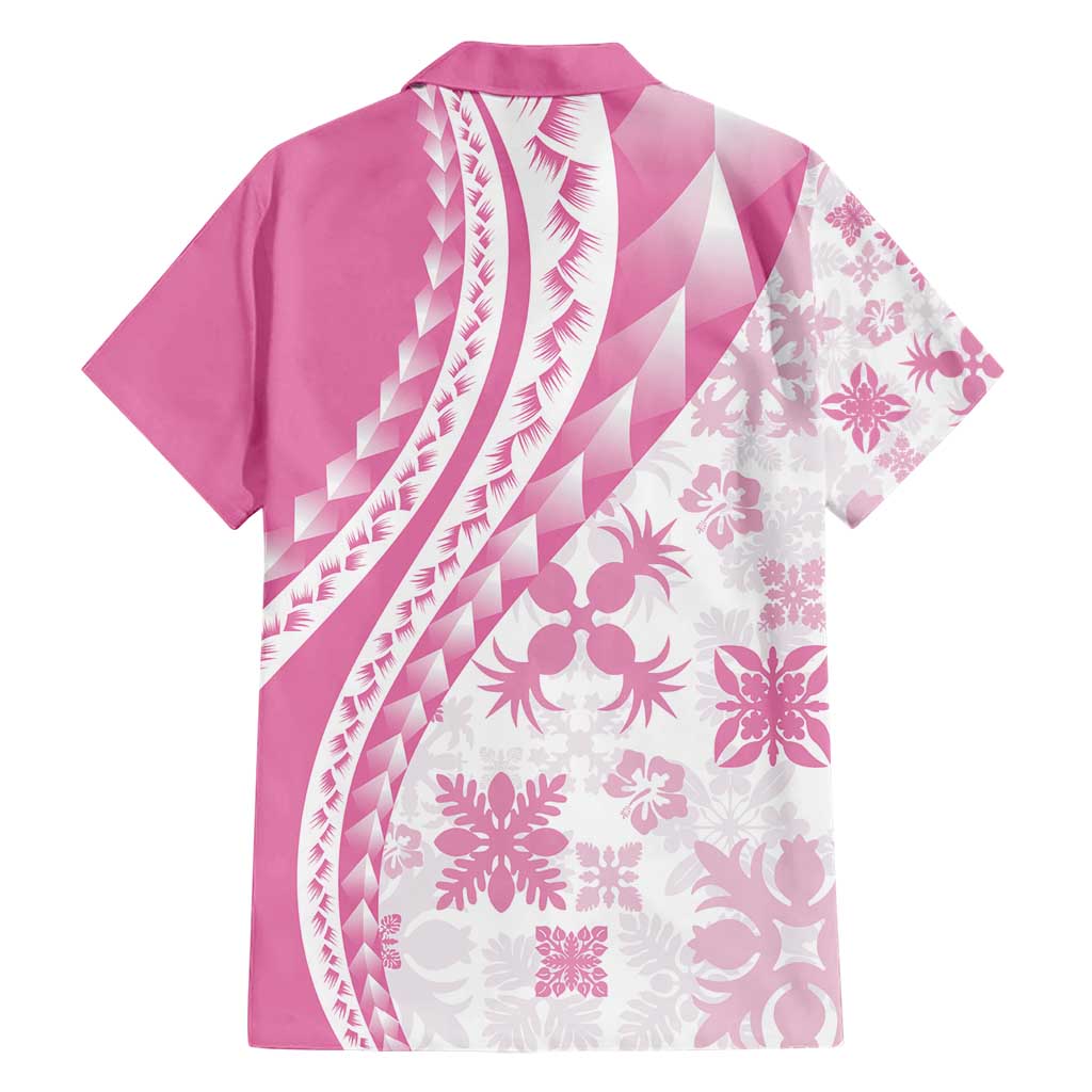 Pink Hawaiian Quilt Pattern Family Matching Short Sleeve Bodycon Dress and Hawaiian Shirt Mixed Polynesian Tribal Arty LT9 - Polynesian Pride