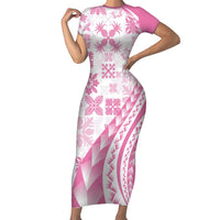Pink Hawaiian Quilt Pattern Family Matching Short Sleeve Bodycon Dress and Hawaiian Shirt Mixed Polynesian Tribal Arty LT9 Mom's Dress Pink - Polynesian Pride