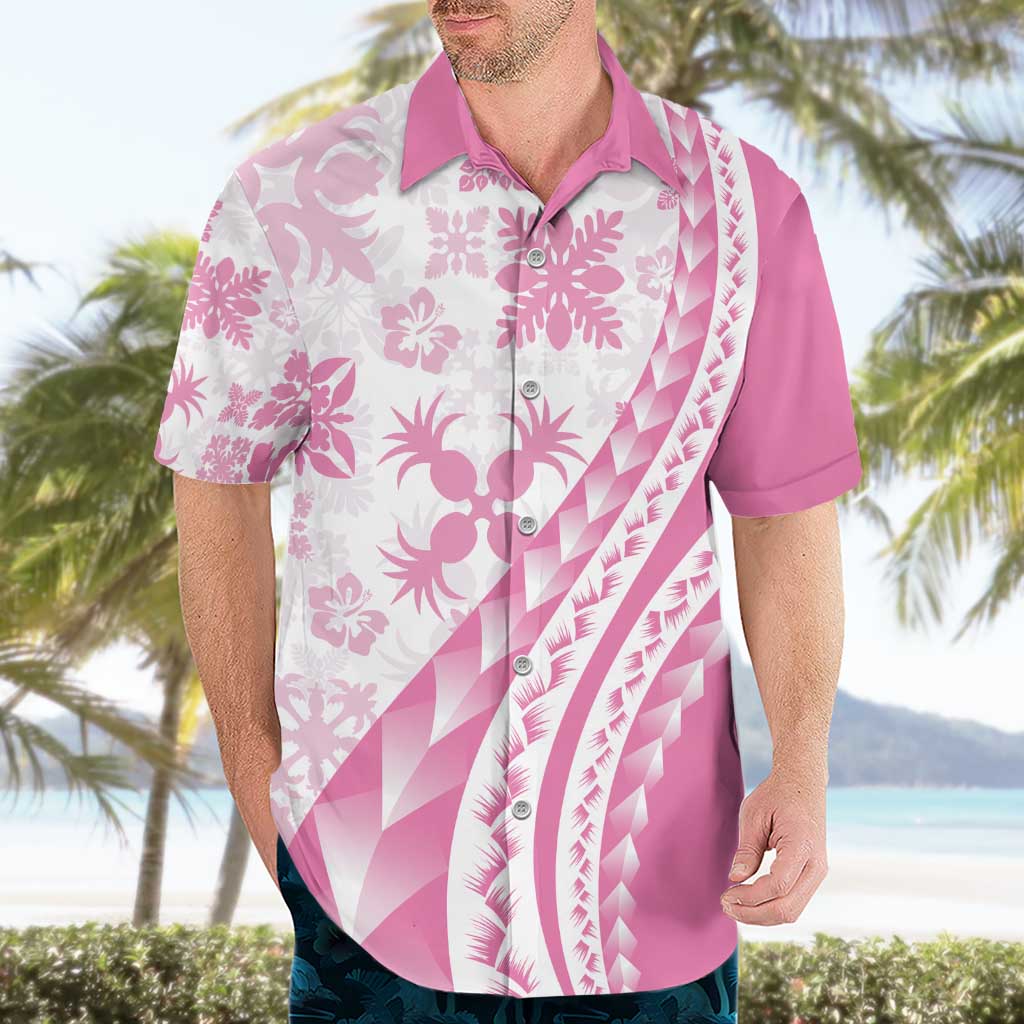 Pink Hawaiian Quilt Pattern Hawaiian Shirt Mixed Polynesian Tribal Arty