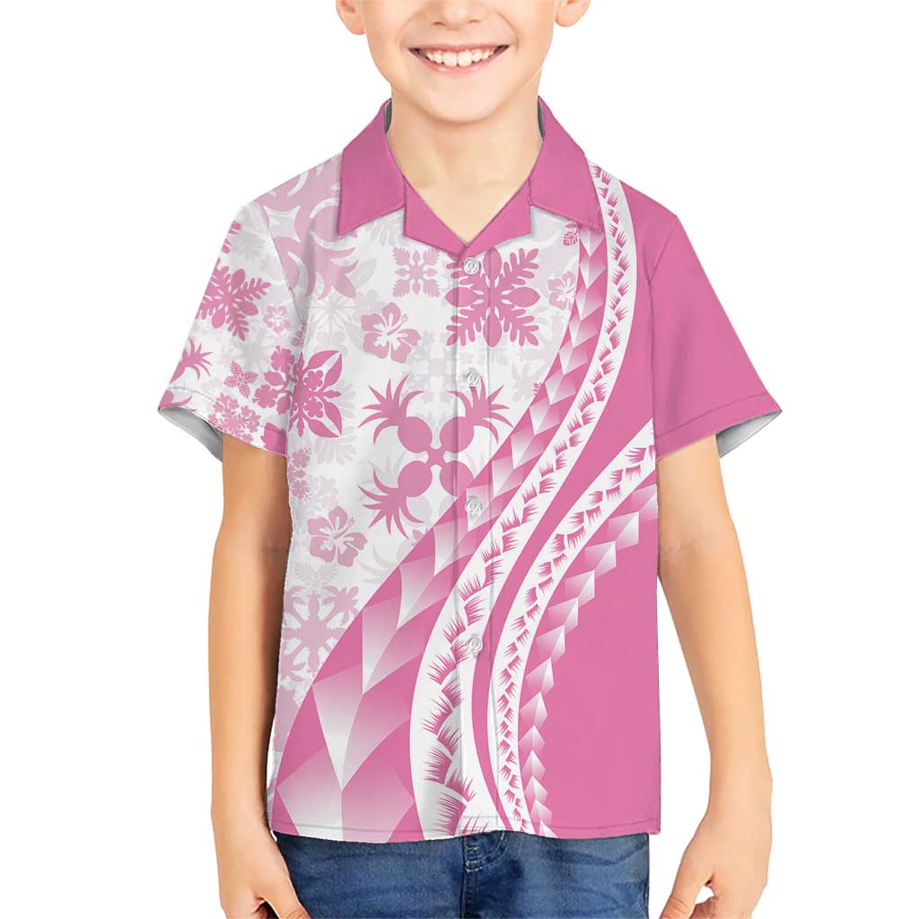 Pink Hawaiian Quilt Pattern Kid Hawaiian Shirt Mixed Polynesian Tribal Arty