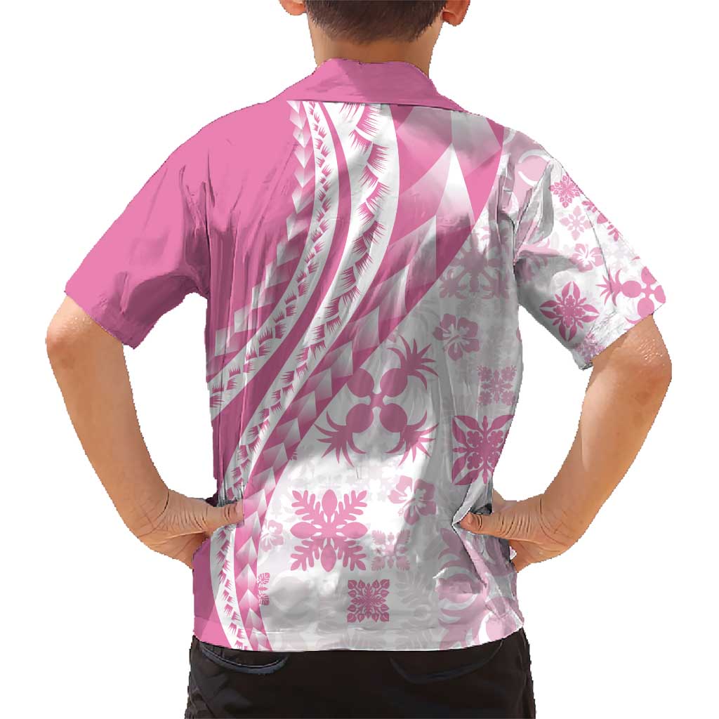 Pink Hawaiian Quilt Pattern Kid Hawaiian Shirt Mixed Polynesian Tribal Arty
