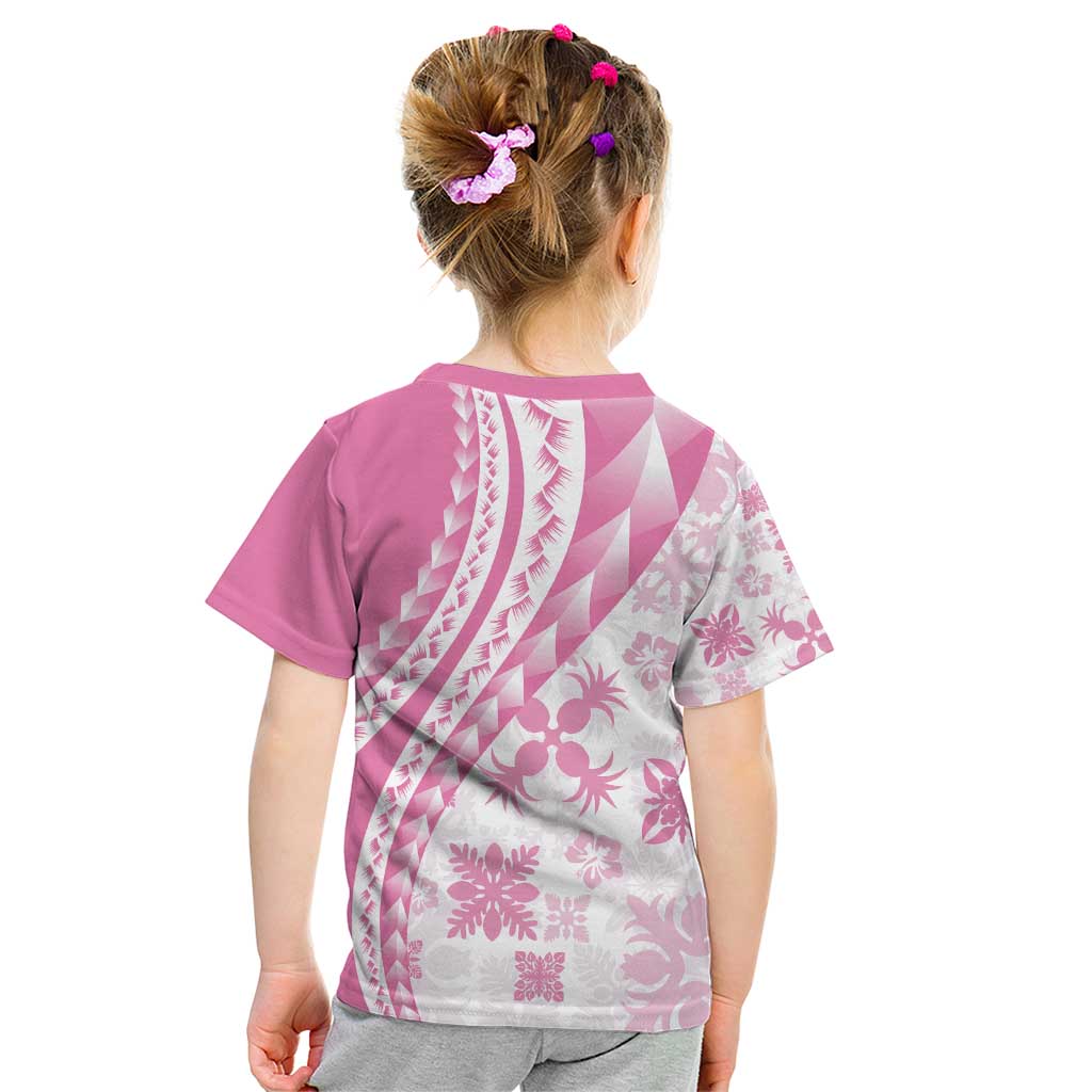 Pink Hawaiian Quilt Pattern Kid T Shirt Mixed Polynesian Tribal Arty