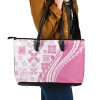 Pink Hawaiian Quilt Pattern Leather Tote Bag Mixed Polynesian Tribal Arty LT9 - Polynesian Pride