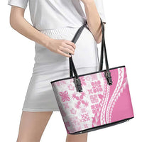 Pink Hawaiian Quilt Pattern Leather Tote Bag Mixed Polynesian Tribal Arty LT9 - Polynesian Pride