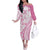 Pink Hawaiian Quilt Pattern Off The Shoulder Long Sleeve Dress Mixed Polynesian Tribal Arty