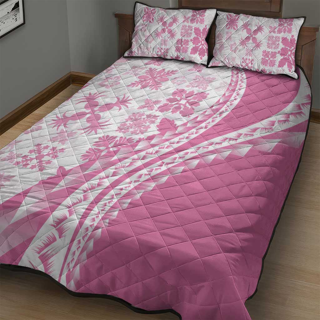 Pink Hawaiian Quilt Pattern Quilt Bed Set Mixed Polynesian Tribal Arty