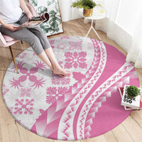 Pink Hawaiian Quilt Pattern Round Carpet Mixed Polynesian Tribal Arty