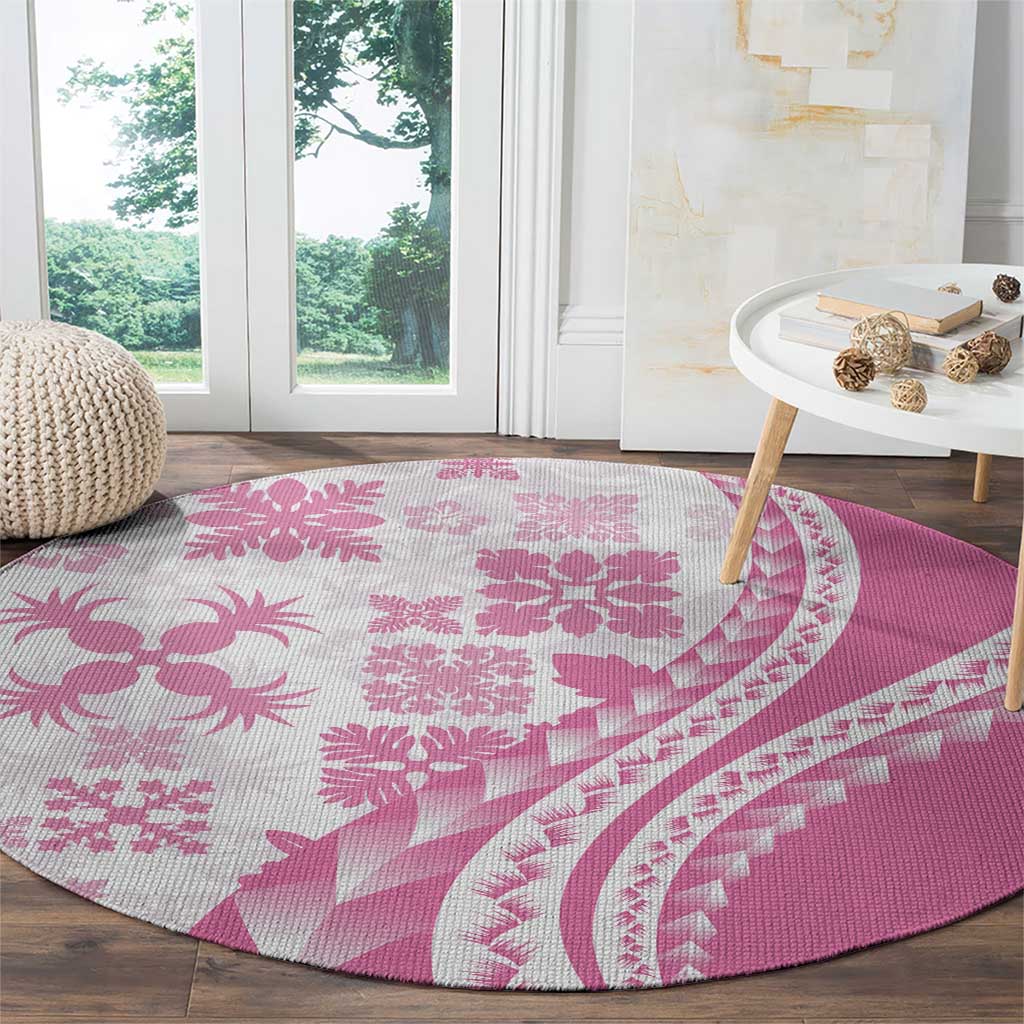 Pink Hawaiian Quilt Pattern Round Carpet Mixed Polynesian Tribal Arty