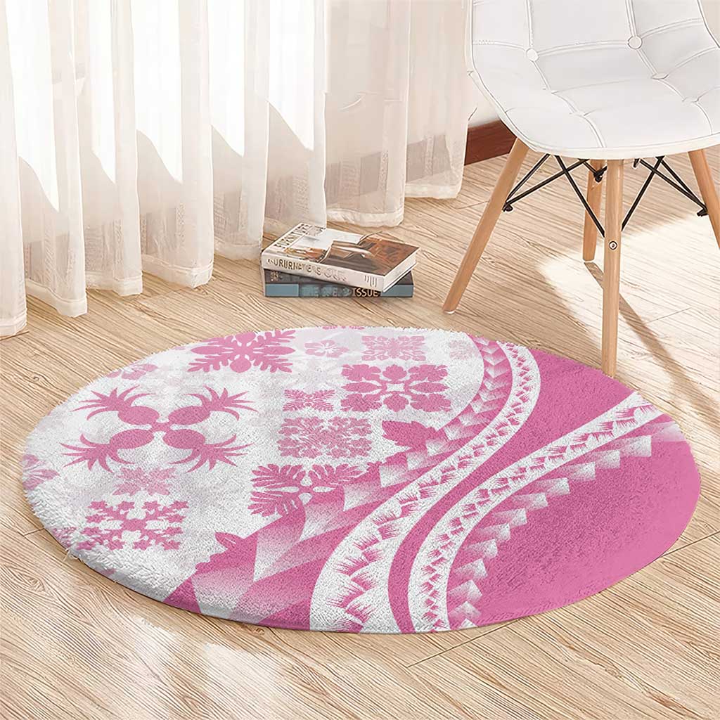 Pink Hawaiian Quilt Pattern Round Carpet Mixed Polynesian Tribal Arty