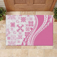 Pink Hawaiian Quilt Pattern Rubber Doormat Mixed Polynesian Tribal Arty