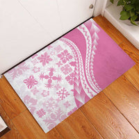 Pink Hawaiian Quilt Pattern Rubber Doormat Mixed Polynesian Tribal Arty