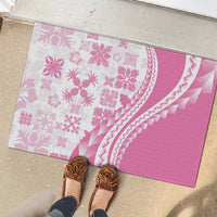 Pink Hawaiian Quilt Pattern Rubber Doormat Mixed Polynesian Tribal Arty