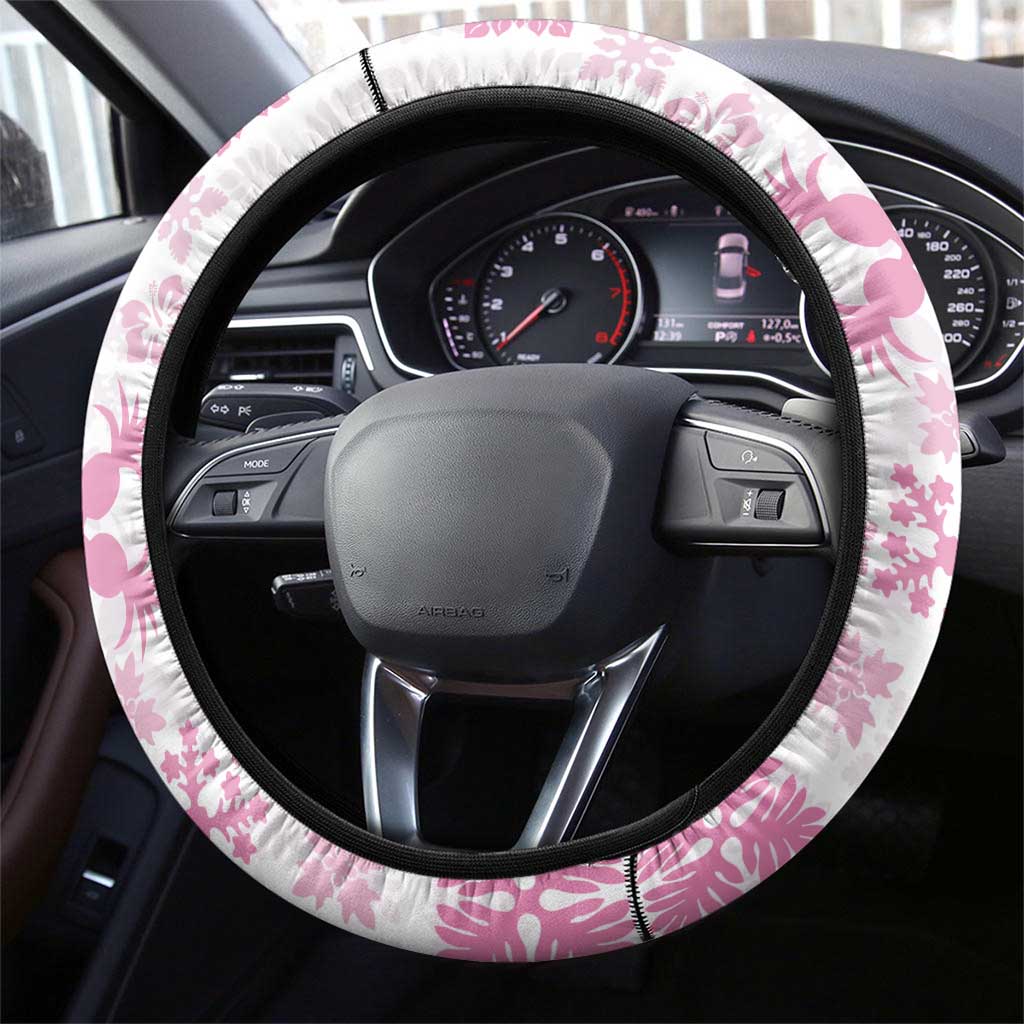 Pink Hawaiian Quilt Pattern Steering Wheel Cover Mixed Polynesian Tribal Arty
