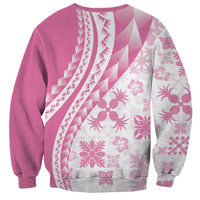 Pink Hawaiian Quilt Pattern Sweatshirt Mixed Polynesian Tribal Arty