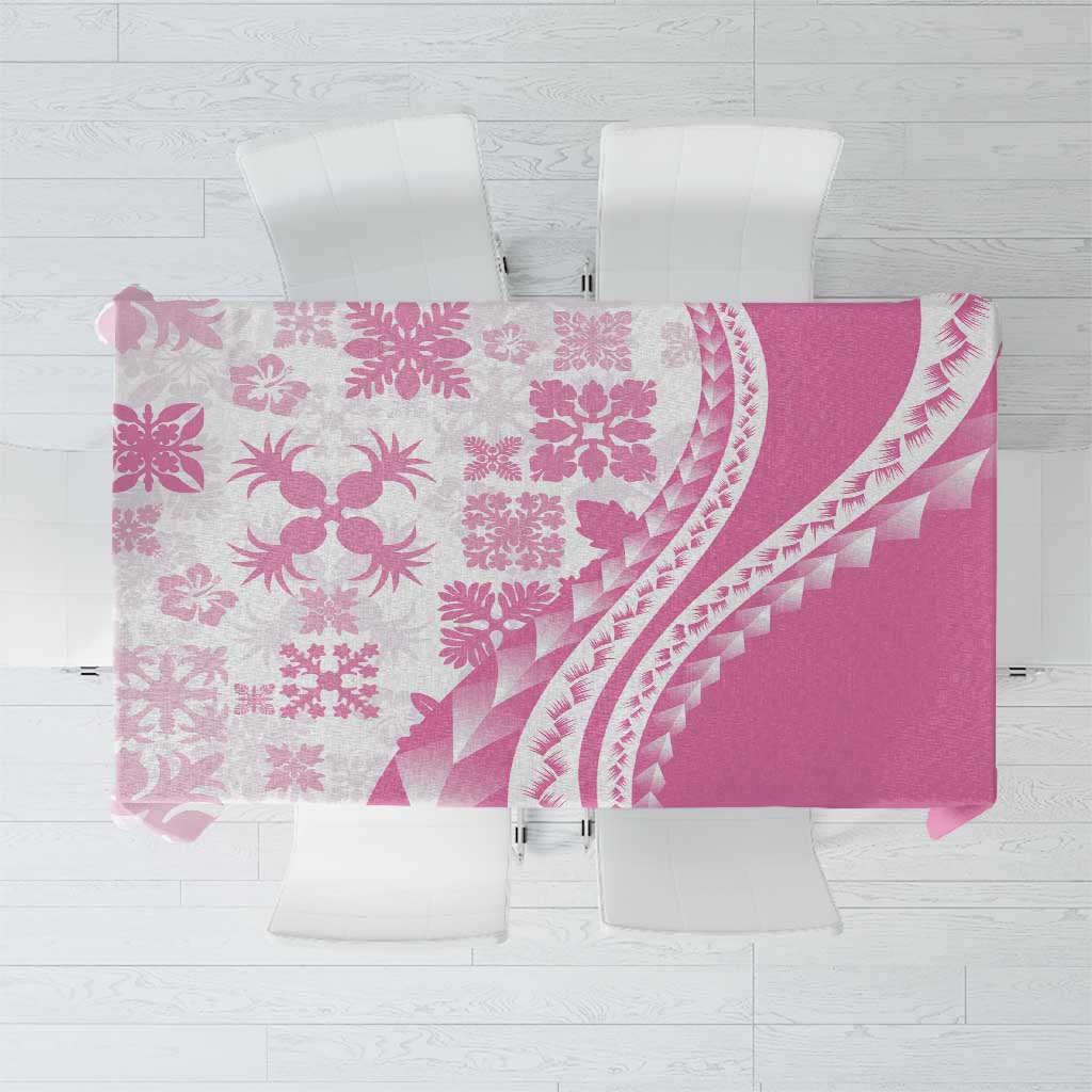 Pink Hawaiian Quilt Pattern Tablecloth Mixed Polynesian Tribal Arty