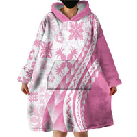 Pink Hawaiian Quilt Pattern Wearable Blanket Hoodie Mixed Polynesian Tribal Arty