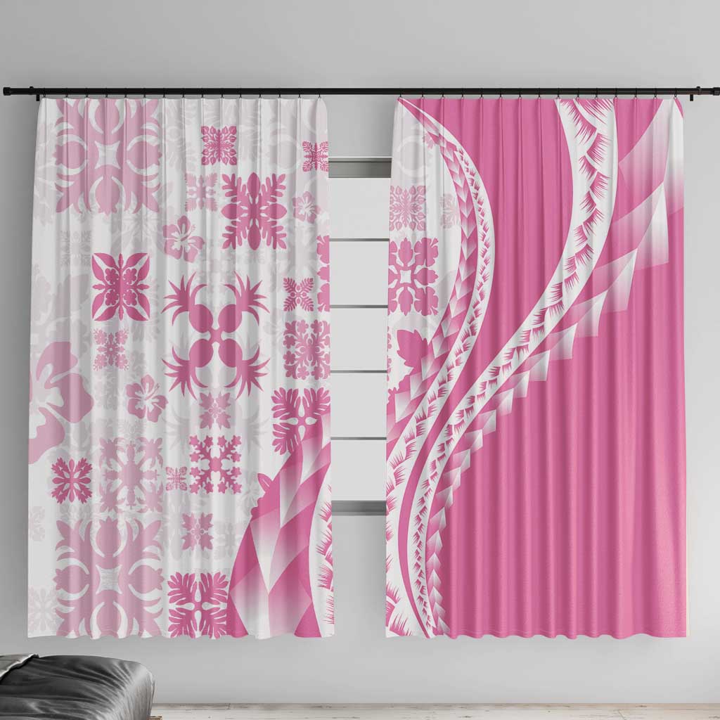 Pink Hawaiian Quilt Pattern Window Curtain Mixed Polynesian Tribal Arty