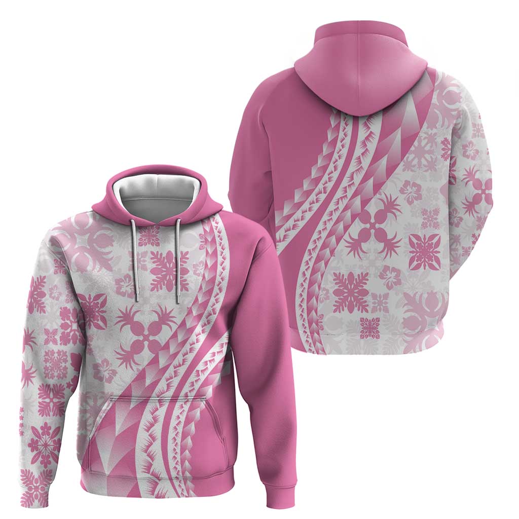 Pink Hawaiian Quilt Pattern Zip Hoodie Mixed Polynesian Tribal Arty