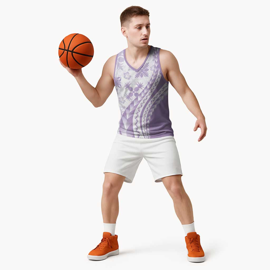 Purple Hawaiian Quilt Pattern Basketball Jersey Mixed Polynesian Tribal Arty - Polynesian Pride