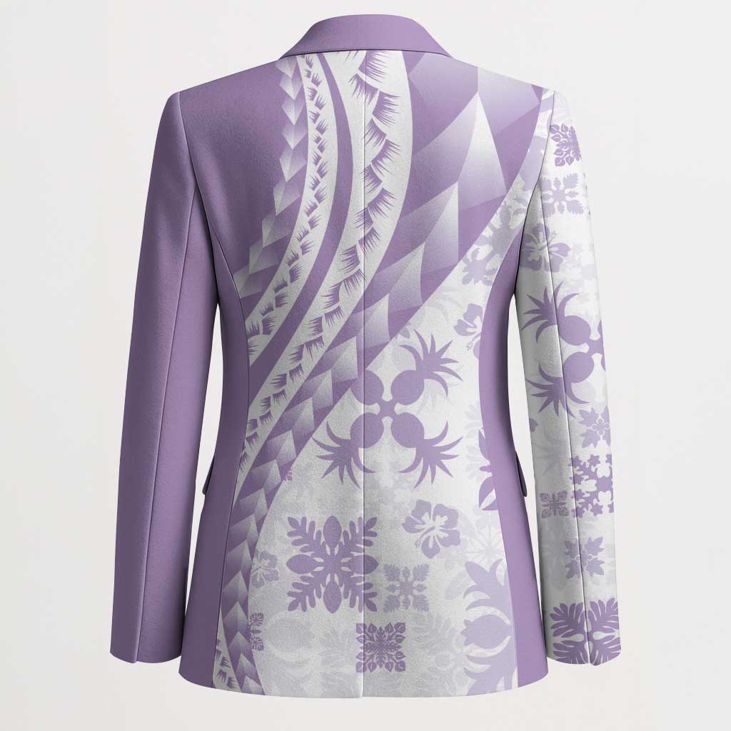 Purple Hawaiian Quilt Pattern Blazer Mixed Polynesian Tribal Arty - Polynesian Pride