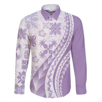 Purple Hawaiian Quilt Pattern Family Matching Long Sleeve Bodycon Dress and Hawaiian Shirt Mixed Polynesian Tribal Arty LT9 Dad's Shirt - Long Sleeve Purple - Polynesian Pride