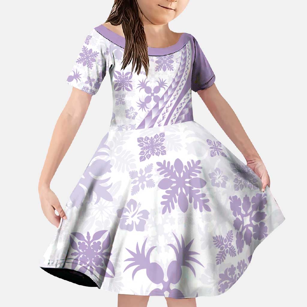 Purple Hawaiian Quilt Pattern Family Matching Mermaid Dress and Hawaiian Shirt Mixed Polynesian Tribal Arty LT9 Daughter's Dress Purple - Polynesian Pride