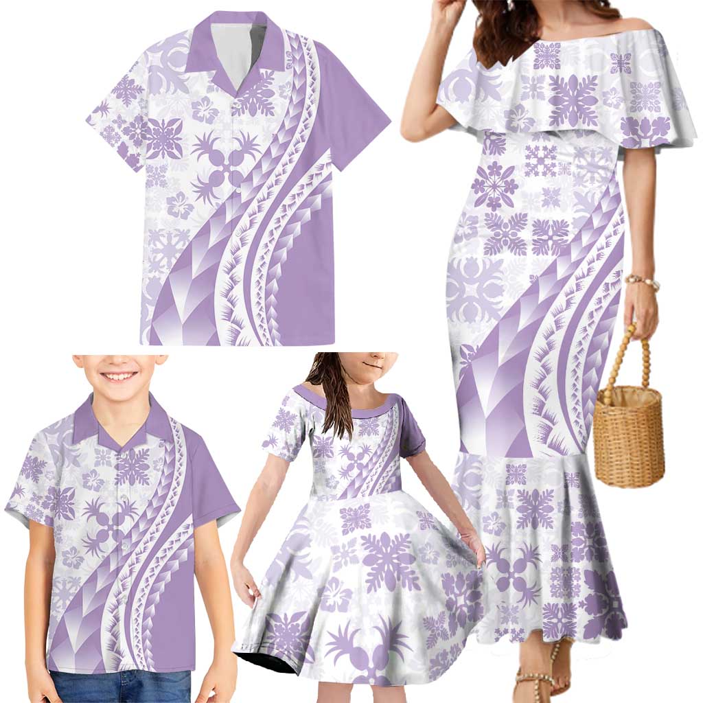 Purple Hawaiian Quilt Pattern Family Matching Mermaid Dress and Hawaiian Shirt Mixed Polynesian Tribal Arty LT9 - Polynesian Pride