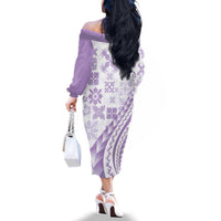 Purple Hawaiian Quilt Pattern Family Matching Off The Shoulder Long Sleeve Dress and Hawaiian Shirt Mixed Polynesian Tribal Arty