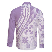 Purple Hawaiian Quilt Pattern Family Matching Off Shoulder Maxi Dress and Hawaiian Shirt Mixed Polynesian Tribal Arty