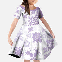 Purple Hawaiian Quilt Pattern Family Matching Short Sleeve Bodycon Dress and Hawaiian Shirt Mixed Polynesian Tribal Arty LT9 Daughter's Dress Purple - Polynesian Pride