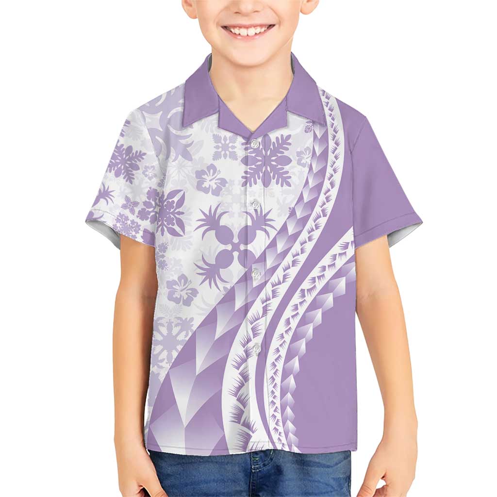 Purple Hawaiian Quilt Pattern Family Matching Short Sleeve Bodycon Dress and Hawaiian Shirt Mixed Polynesian Tribal Arty LT9 Son's Shirt Purple - Polynesian Pride