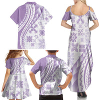 Purple Hawaiian Quilt Pattern Family Matching Summer Maxi Dress and Hawaiian Shirt Mixed Polynesian Tribal Arty