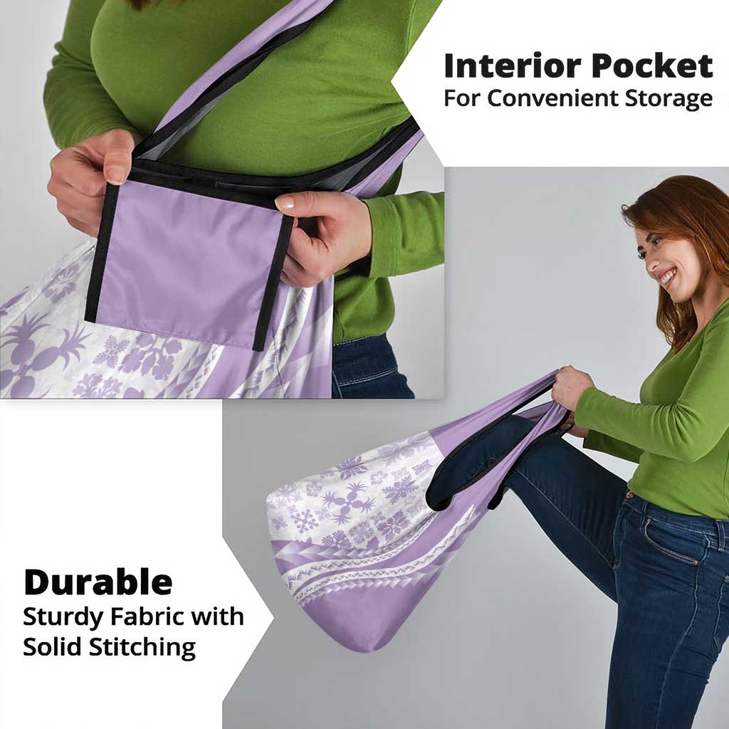 Purple Hawaiian Quilt Pattern Grocery Bag Mixed Polynesian Tribal Arty