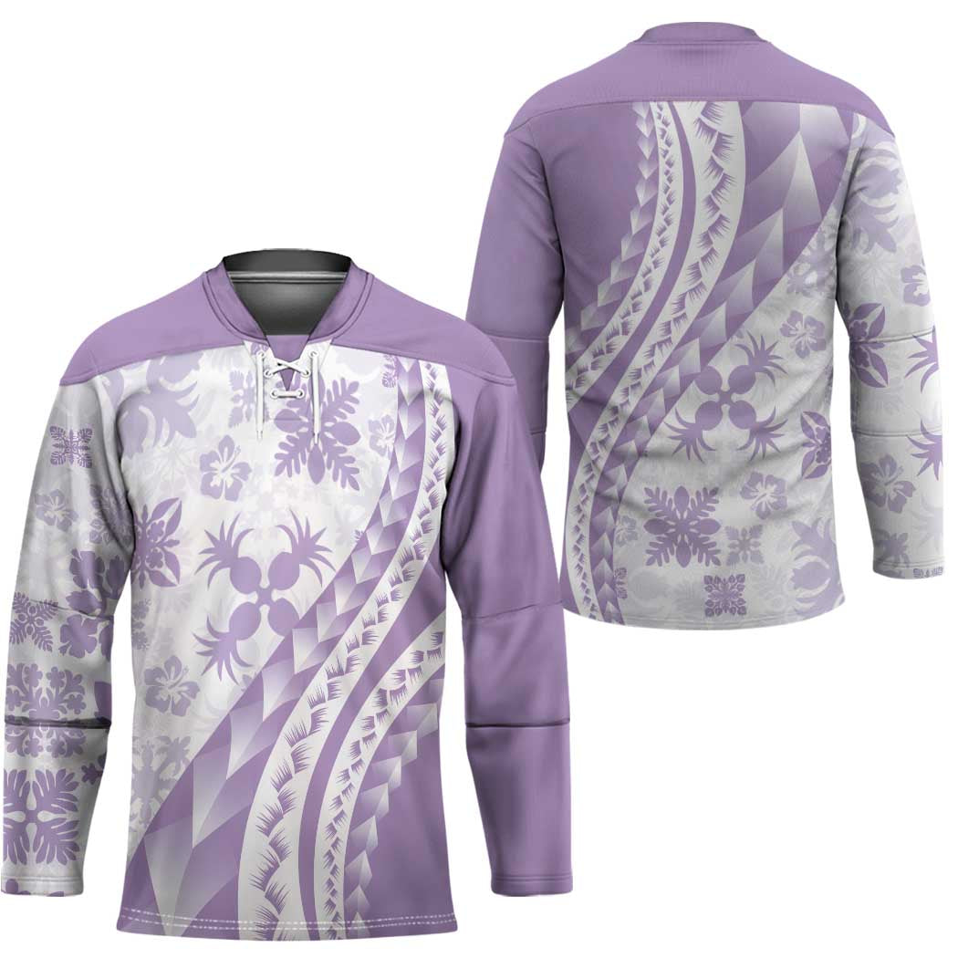 Purple Hawaiian Quilt Pattern Hockey Jersey Mixed Polynesian Tribal Arty - Polynesian Pride