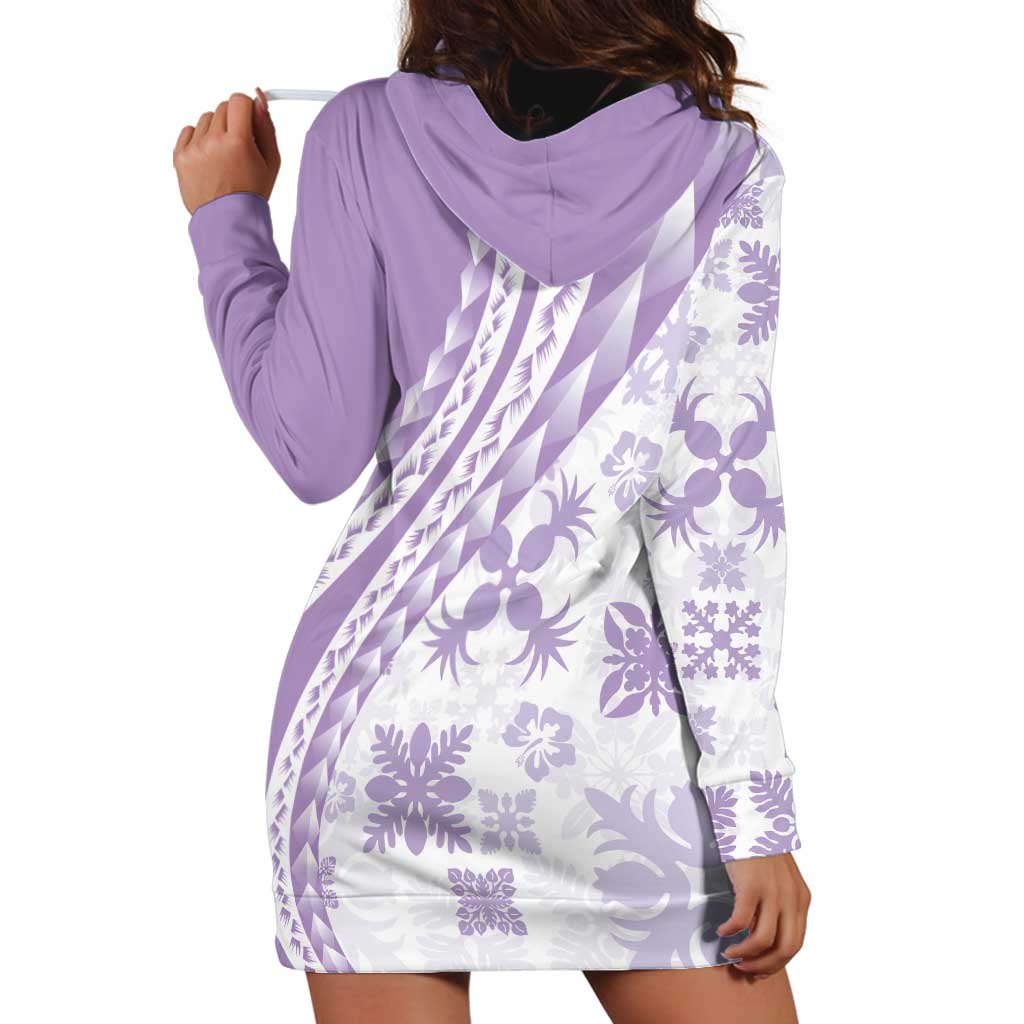 Purple Hawaiian Quilt Pattern Hoodie Dress Mixed Polynesian Tribal Arty