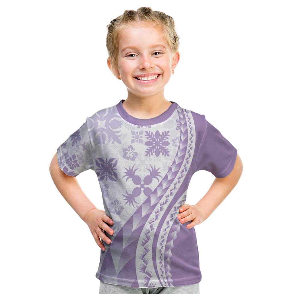 Purple Hawaiian Quilt Pattern Kid T Shirt Mixed Polynesian Tribal Arty
