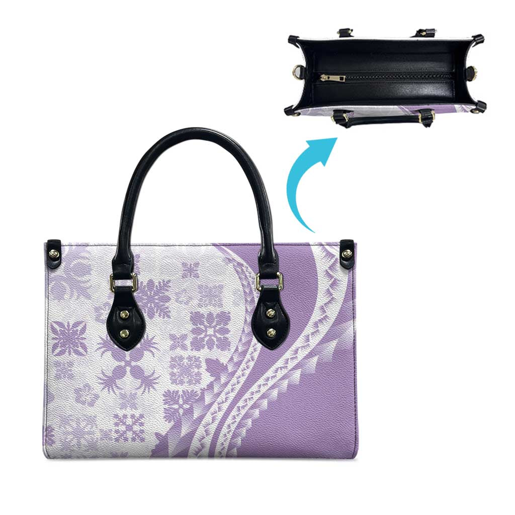 Purple Hawaiian Quilt Pattern Leather Bag Mixed Polynesian Tribal Arty - Polynesian Pride