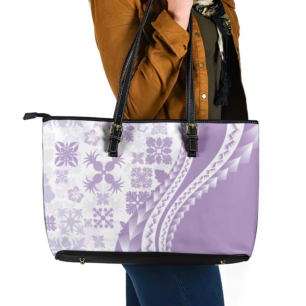 Purple Hawaiian Quilt Pattern Leather Tote Bag Mixed Polynesian Tribal Arty LT9 - Polynesian Pride