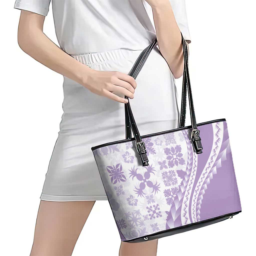 Purple Hawaiian Quilt Pattern Leather Tote Bag Mixed Polynesian Tribal Arty LT9 - Polynesian Pride