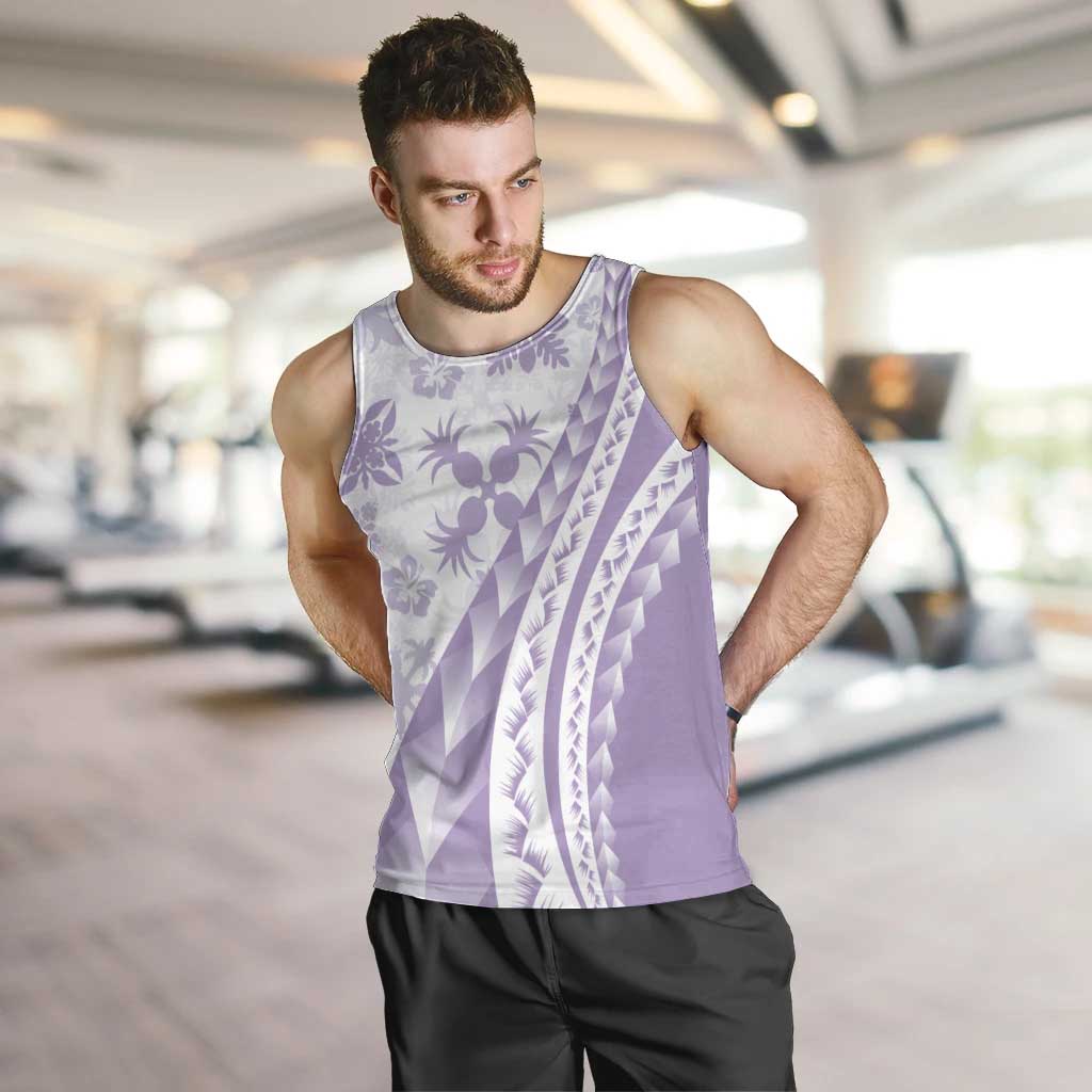 Purple Hawaiian Quilt Pattern Men Tank Top Mixed Polynesian Tribal Arty