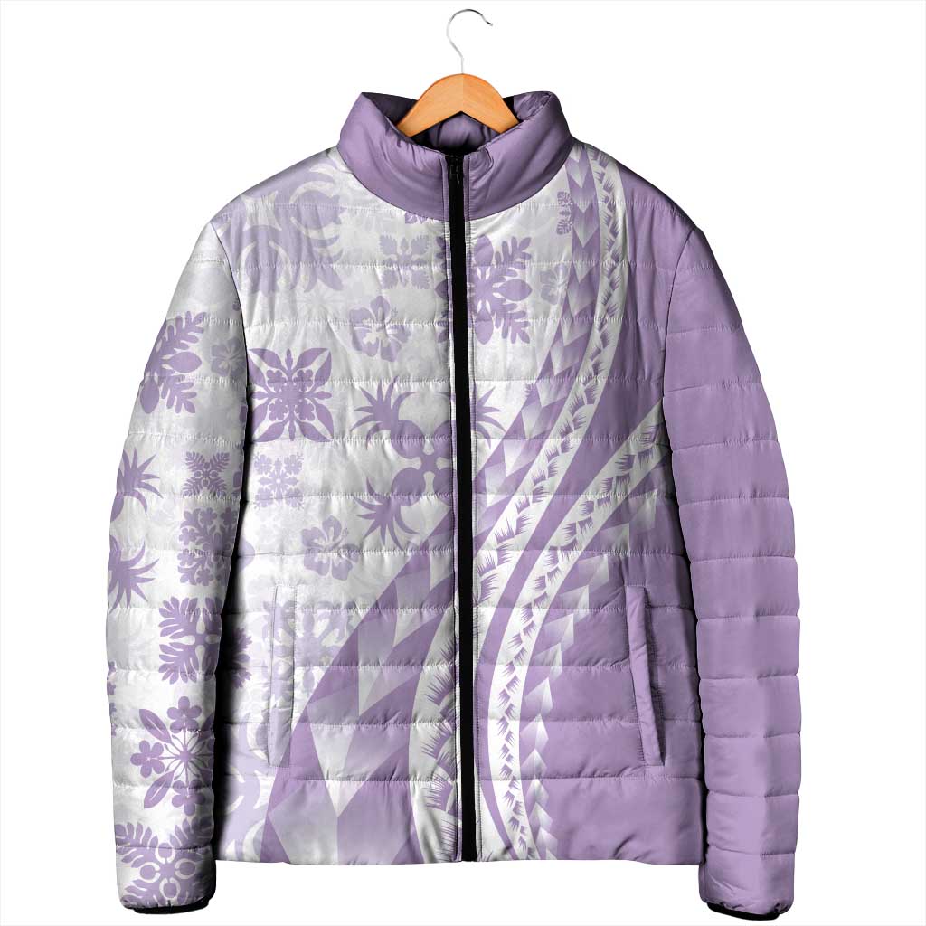 Purple Hawaiian Quilt Pattern Padded Jacket Mixed Polynesian Tribal Arty - Polynesian Pride