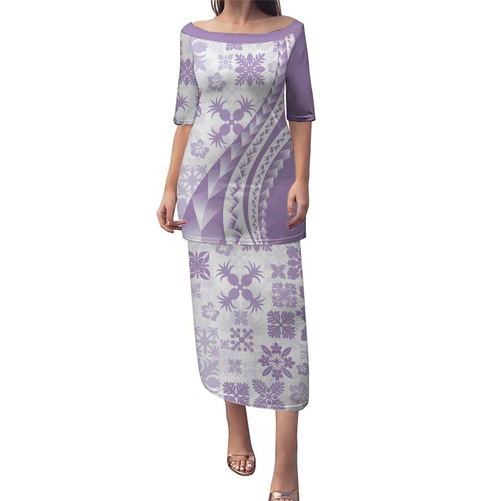 Purple Hawaiian Quilt Pattern Puletasi Mixed Polynesian Tribal Arty