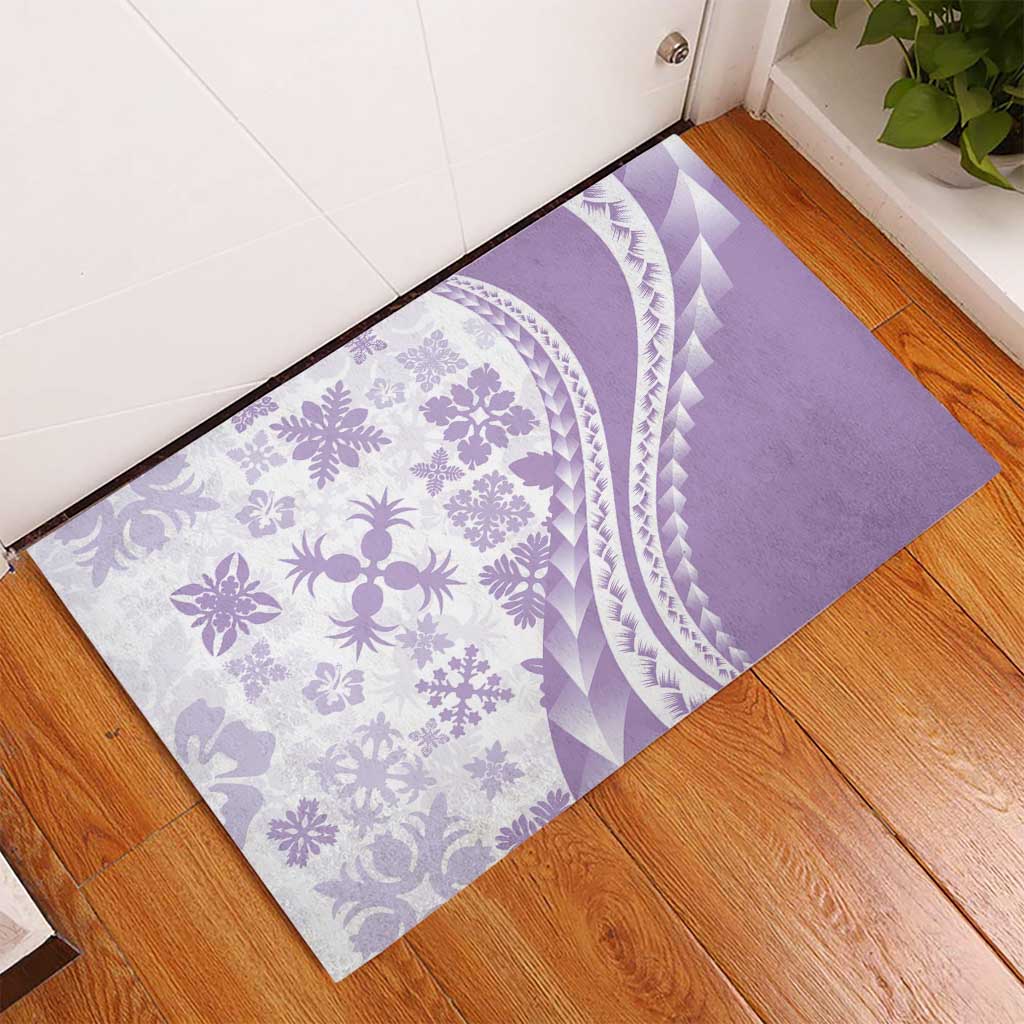Purple Hawaiian Quilt Pattern Rubber Doormat Mixed Polynesian Tribal Arty