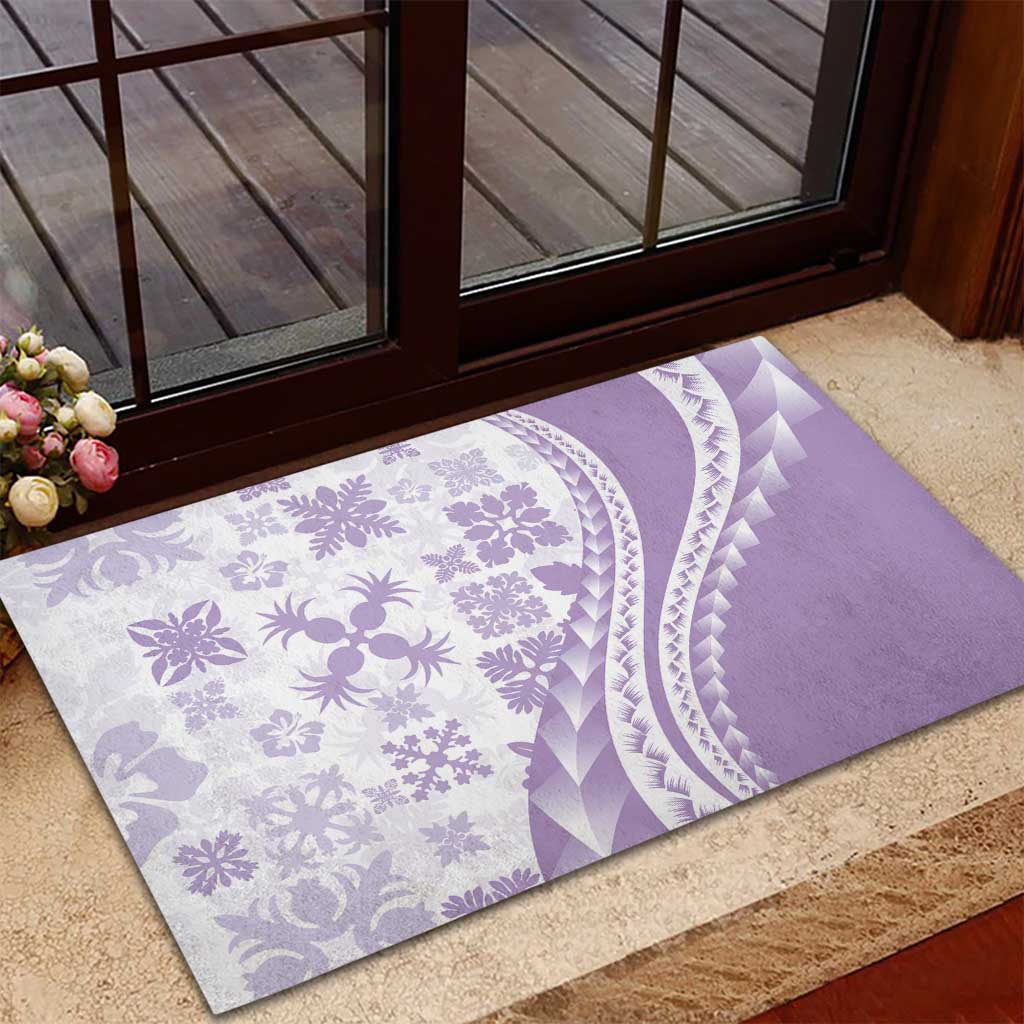 Purple Hawaiian Quilt Pattern Rubber Doormat Mixed Polynesian Tribal Arty
