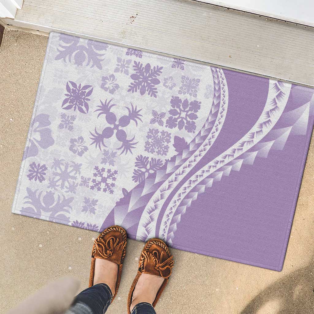 Purple Hawaiian Quilt Pattern Rubber Doormat Mixed Polynesian Tribal Arty
