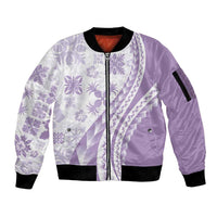 Purple Hawaiian Quilt Pattern Sleeve Zip Bomber Jacket Mixed Polynesian Tribal Arty