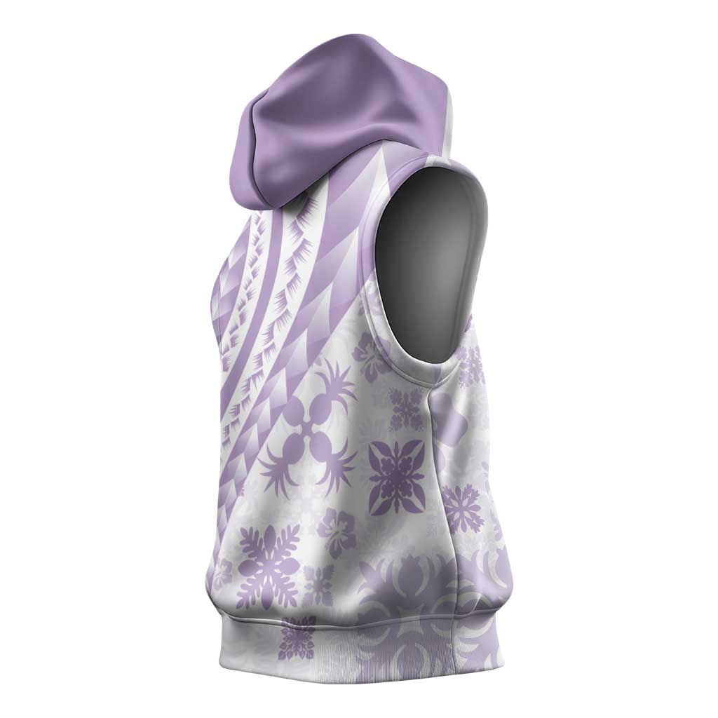 Purple Hawaiian Quilt Pattern Sleeveless Hoodie Mixed Polynesian Tribal Arty - Polynesian Pride