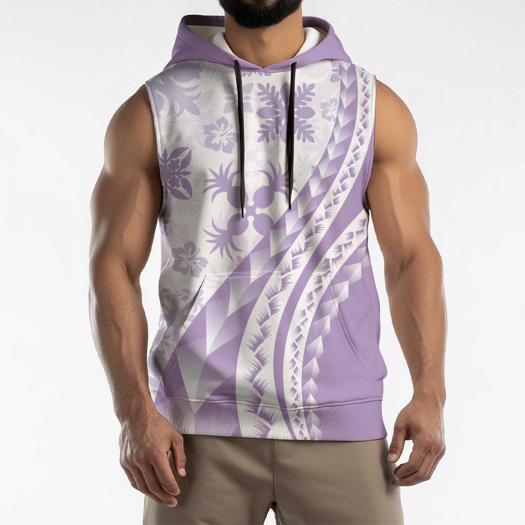 Purple Hawaiian Quilt Pattern Sleeveless Hoodie Mixed Polynesian Tribal Arty - Polynesian Pride