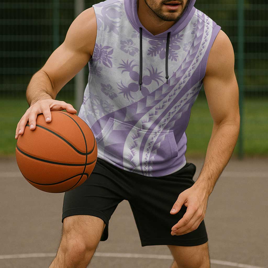 Purple Hawaiian Quilt Pattern Sleeveless Hoodie Mixed Polynesian Tribal Arty - Polynesian Pride