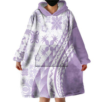 Purple Hawaiian Quilt Pattern Wearable Blanket Hoodie Mixed Polynesian Tribal Arty